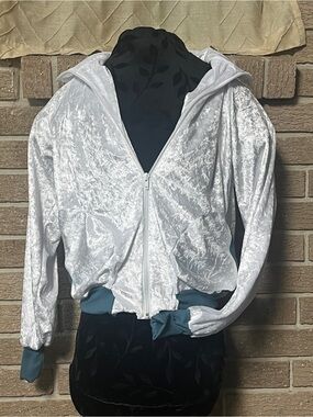 White Velvet Track Jacket With Blue Accents